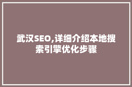 武汉SEO,详细介绍本地搜索引擎优化步骤