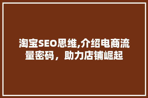淘宝SEO思维,介绍电商流量密码，助力店铺崛起