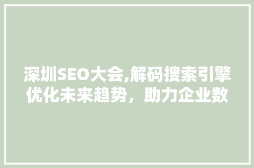 深圳SEO大会,解码搜索引擎优化未来趋势，助力企业数字化转型