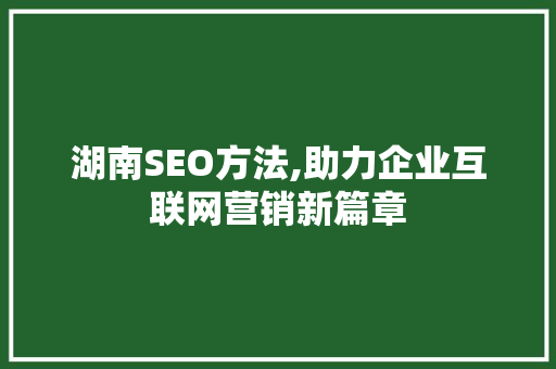 湖南SEO方法,助力企业互联网营销新篇章