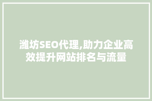 潍坊SEO代理,助力企业高效提升网站排名与流量