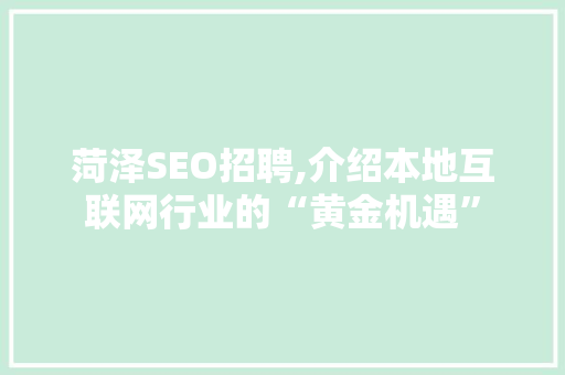 菏泽SEO招聘,介绍本地互联网行业的“黄金机遇”