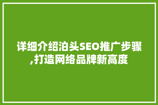 详细介绍泊头SEO推广步骤,打造网络品牌新高度  第1张