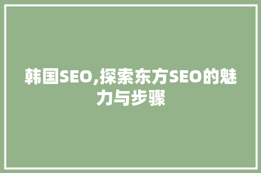 韩国SEO,探索东方SEO的魅力与步骤