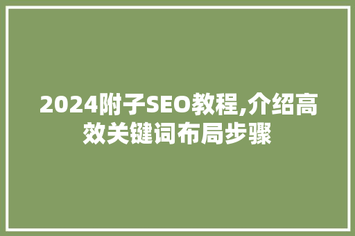 2024附子SEO教程,介绍高效关键词布局步骤