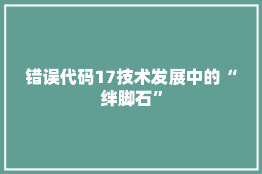 错误代码17技术发展中的“绊脚石”