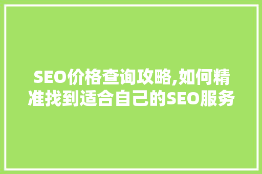 SEO价格查询攻略,如何精准找到适合自己的SEO服务