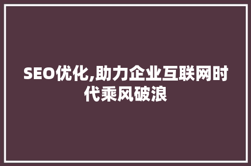 SEO优化,助力企业互联网时代乘风破浪