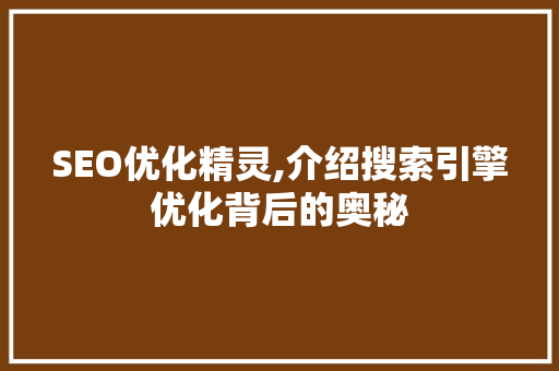 SEO优化精灵,介绍搜索引擎优化背后的奥秘