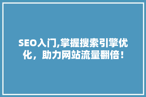 SEO入门,掌握搜索引擎优化，助力网站流量翻倍！
