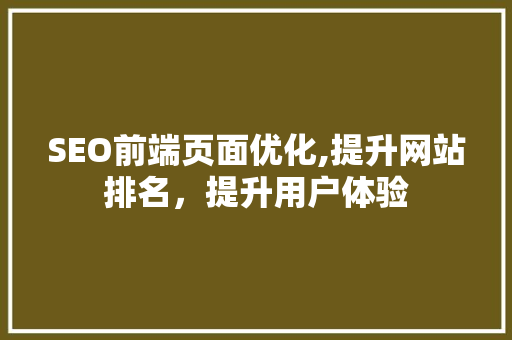 SEO前端页面优化,提升网站排名，提升用户体验