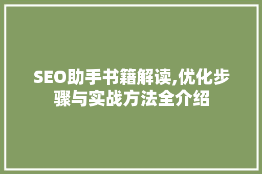 SEO助手书籍解读,优化步骤与实战方法全介绍