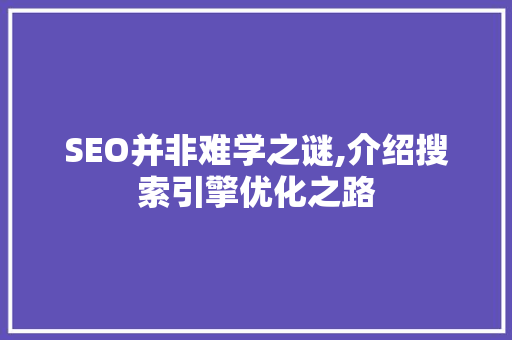 SEO并非难学之谜,介绍搜索引擎优化之路