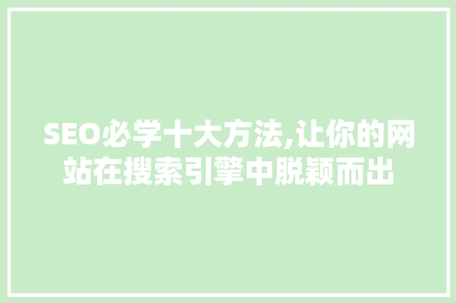 SEO必学十大方法,让你的网站在搜索引擎中脱颖而出