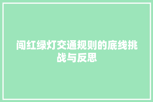 闯红绿灯交通规则的底线挑战与反思