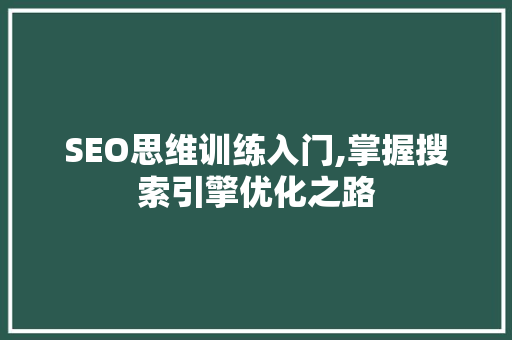 SEO思维训练入门,掌握搜索引擎优化之路  第1张