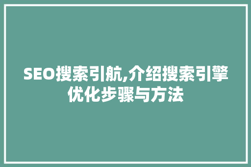 SEO搜索引航,介绍搜索引擎优化步骤与方法