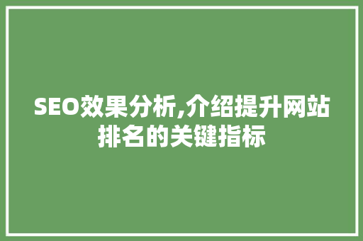 SEO效果分析,介绍提升网站排名的关键指标
