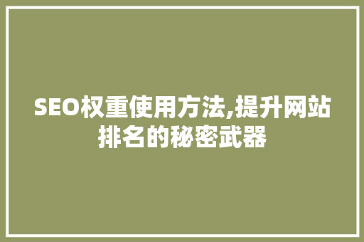 SEO权重使用方法,提升网站排名的秘密武器