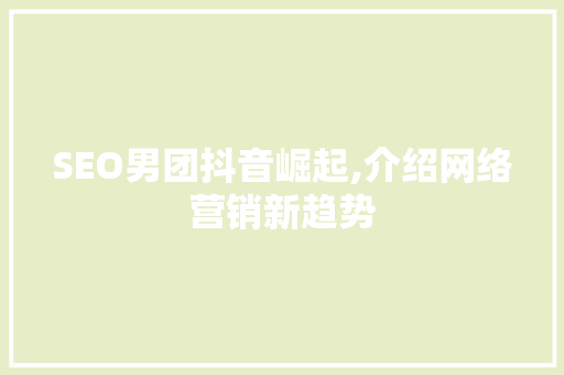 SEO男团抖音崛起,介绍网络营销新趋势