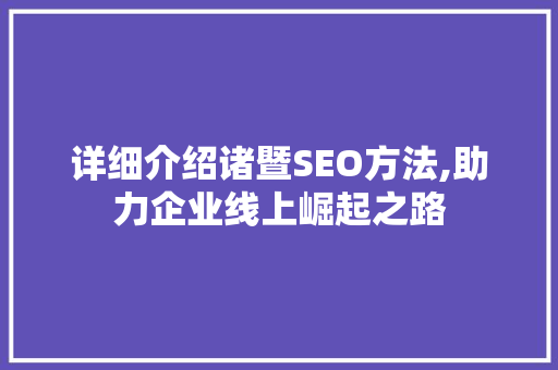 详细介绍诸暨SEO方法,助力企业线上崛起之路