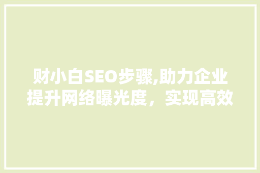 财小白SEO步骤,助力企业提升网络曝光度，实现高效营销