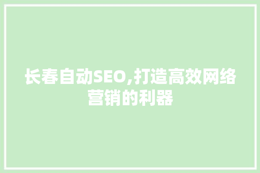 长春自动SEO,打造高效网络营销的利器
