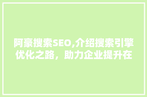 阿豪搜索SEO,介绍搜索引擎优化之路，助力企业提升在线竞争力