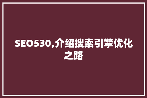 SEO530,介绍搜索引擎优化之路