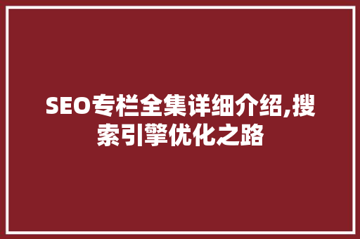 SEO专栏全集详细介绍,搜索引擎优化之路