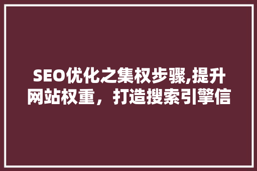 SEO优化之集权步骤,提升网站权重，打造搜索引擎信赖