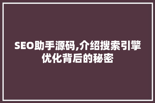 SEO助手源码,介绍搜索引擎优化背后的秘密