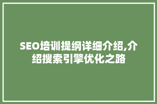 SEO培训提纲详细介绍,介绍搜索引擎优化之路