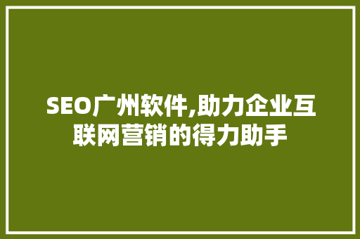 SEO广州软件,助力企业互联网营销的得力助手