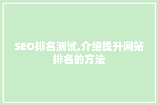 SEO排名测试,介绍提升网站排名的方法