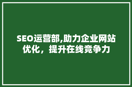 SEO运营部,助力企业网站优化，提升在线竞争力