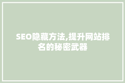 SEO隐藏方法,提升网站排名的秘密武器