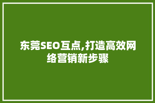 东莞SEO互点,打造高效网络营销新步骤