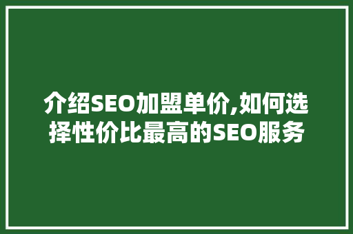 介绍SEO加盟单价,如何选择性价比最高的SEO服务