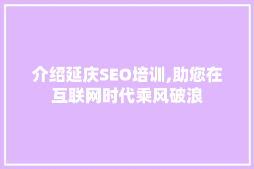 介绍延庆SEO培训,助您在互联网时代乘风破浪
