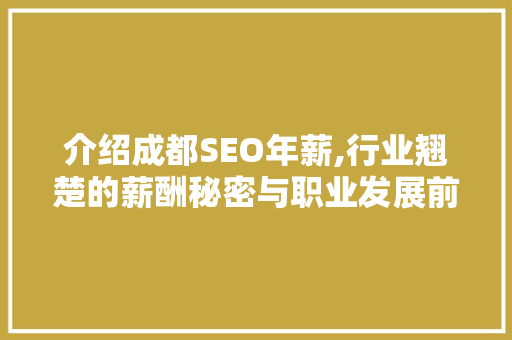 介绍成都SEO年薪,行业翘楚的薪酬秘密与职业发展前景