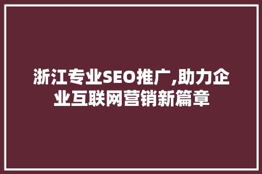浙江专业SEO推广,助力企业互联网营销新篇章