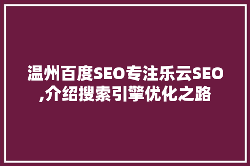 温州百度SEO专注乐云SEO,介绍搜索引擎优化之路