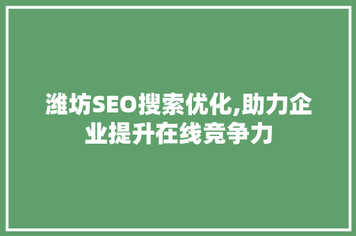 潍坊SEO搜索优化,助力企业提升在线竞争力