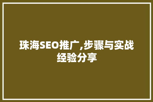 珠海SEO推广,步骤与实战经验分享
