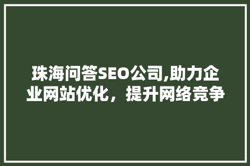 珠海问答SEO公司,助力企业网站优化，提升网络竞争力