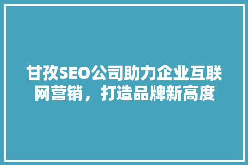 甘孜SEO公司助力企业互联网营销，打造品牌新高度