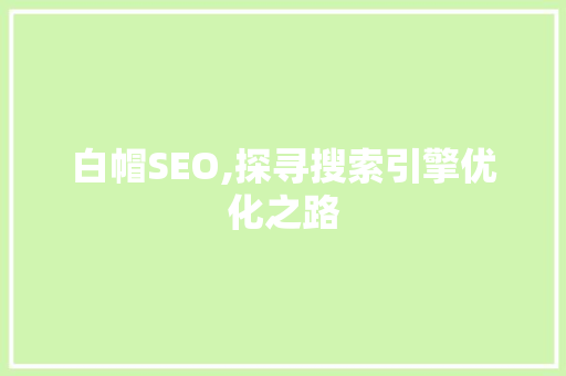 白帽SEO,探寻搜索引擎优化之路