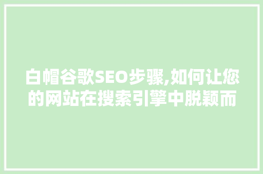 白帽谷歌SEO步骤,如何让您的网站在搜索引擎中脱颖而出