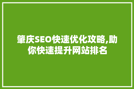 肇庆SEO快速优化攻略,助你快速提升网站排名  第1张